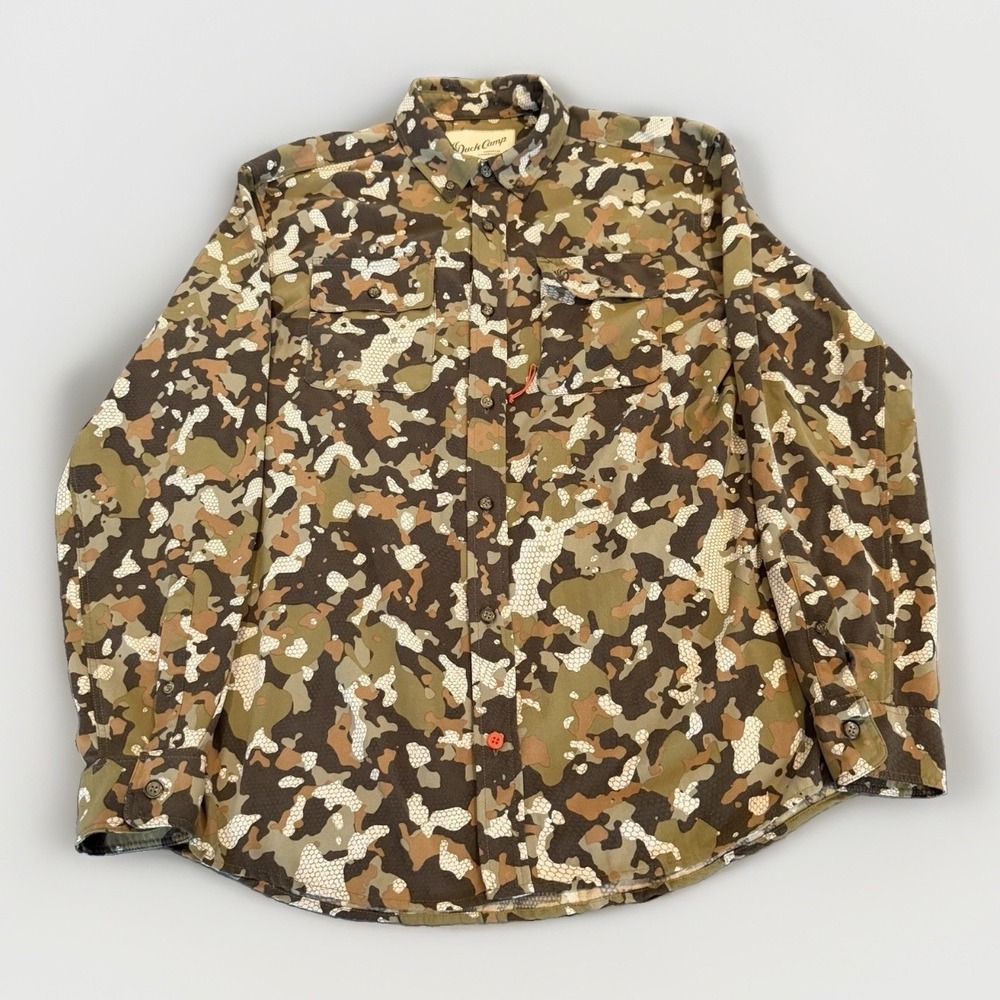 Duck Camp Shirt Mens L Brown Camo  Hunting Outdoors